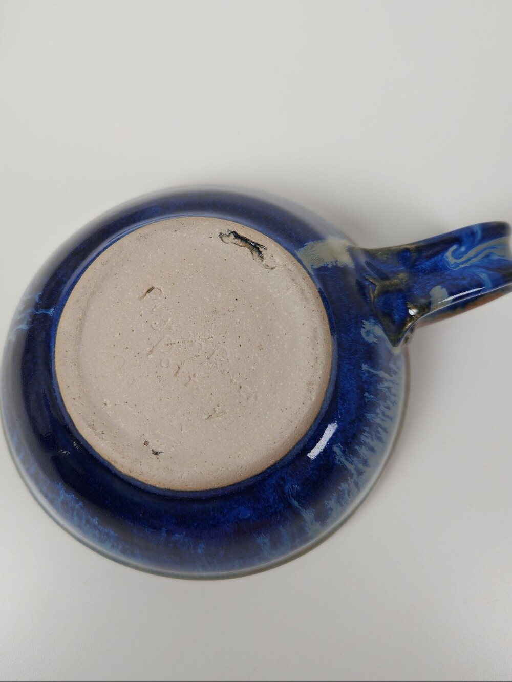 Vintage Signed Studio Pottery Bowl with Handle, Celestial Blue & Brown - Picture 8 of 10